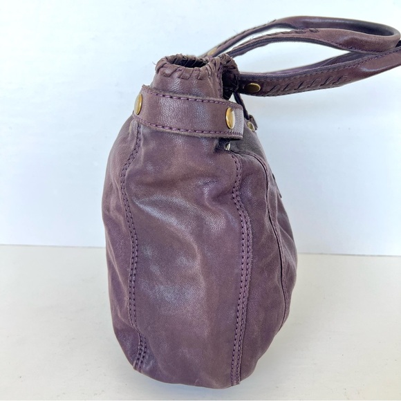 LUCKY BRAND Eggplant Purple Smooth Leather Studded Stitching Accent Shoulder Bag - Picture 4 of 12